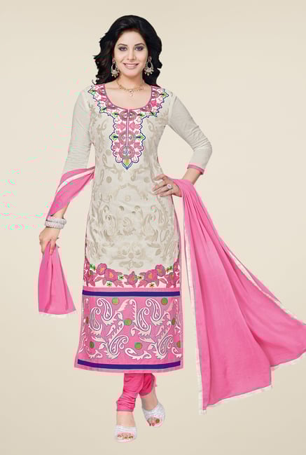Salwar Studio Off White & Light Pink Dress Material Salwar Studio Off White & Light Pink Dress Material