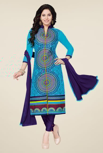Salwar Studio Sky Blue & Dark Blue Dress Material Salwar Studio Sky Blue & Dark Blue Dress Material