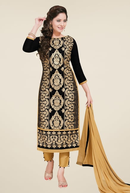 Salwar Studio Black & Beige Embroidered Dress Material Salwar Studio Black & Beige Embroidered Dress Material