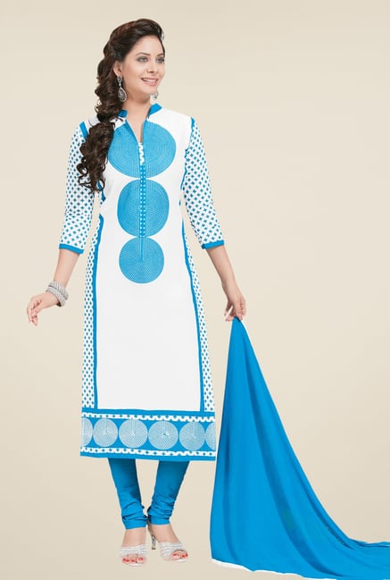 Salwar Studio White & Sky Blue Embroidered Dress Material Salwar Studio White & Sky Blue Embroidered Dress Material