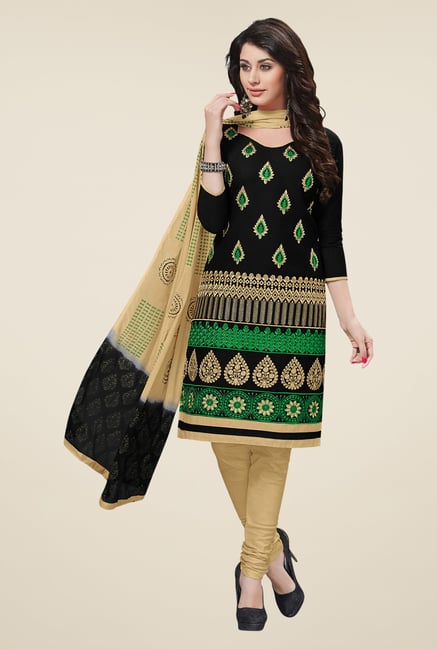 Salwar Studio Black & Beige Cotton Dress Material Salwar Studio Black & Beige Cotton Dress Material