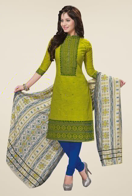 Salwar Studio Lime & Blue Embroidered Dress Material Salwar Studio Lime & Blue Embroidered Dress Material