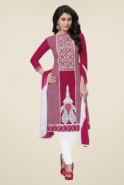 Salwar Studio Pink & White Embroidered Cotton Dress Material Salwar Studio Pink & White Embroidered Cotton Dress Material
