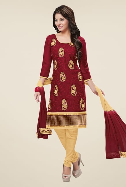 Salwar Studio Maroon & Beige Cotton Dress Material Salwar Studio Maroon & Beige Cotton Dress Material
