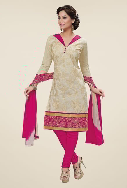 Salwar Studio Pearl White & Pink Embroidered Dress Material Salwar Studio Pearl White & Pink Embroidered Dress Material