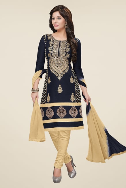 Salwar Studio Navy & Beige Embroidered Dress Material Salwar Studio Navy & Beige Embroidered Dress Material