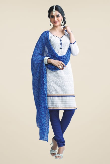 Salwar Studio White & Blue Free Size Dress Material Salwar Studio White & Blue Free Size Dress Material