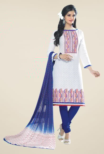 Salwar Studio White & Blue Regular Wash Dress Material Salwar Studio White & Blue Regular Wash Dress Material