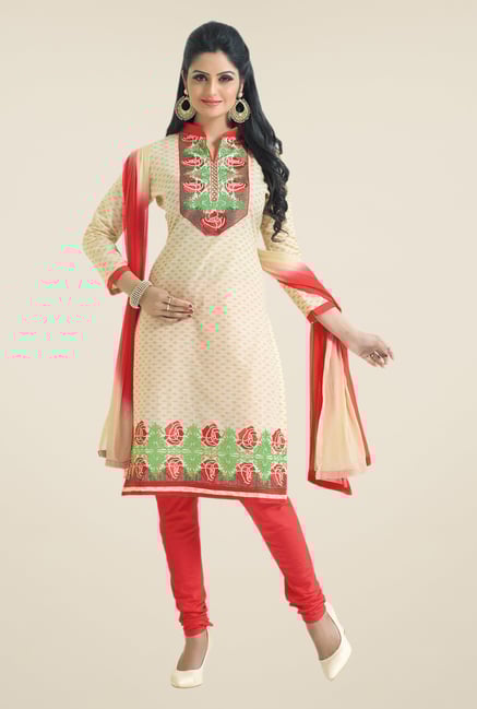 Salwar Studio Fawn & Coral Embroidered Dress Material Salwar Studio Fawn & Coral Embroidered Dress Material