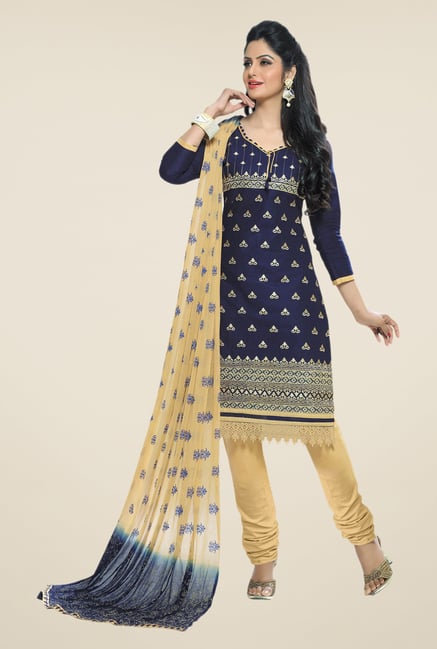Salwar Studio Navy & Fawn Embroidered Cotton Dress Material Salwar Studio Navy & Fawn Embroidered Cotton Dress Material