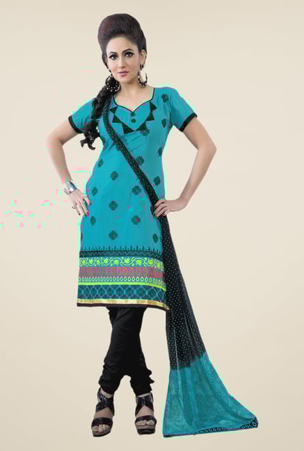 Salwar Studio Aqua & Black Embroidered Dress Material Salwar Studio Aqua & Black Embroidered Dress Material