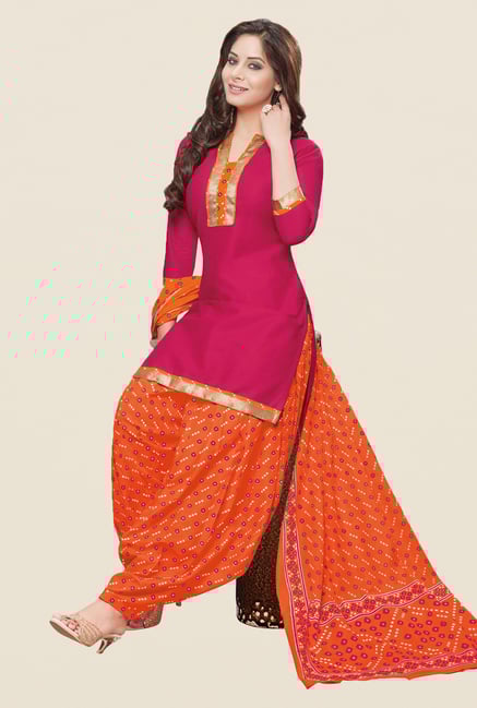 Salwar Studio Pink & Orange Bandhani Patiyala Dress Material Salwar Studio Pink & Orange Bandhani Patiyala Dress Material
