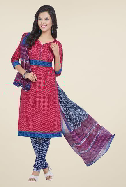Salwar Studio Pink & Blue Regular Wash Dress Material Salwar Studio Pink & Blue Regular Wash Dress Material