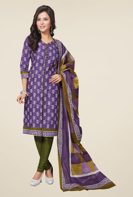 Salwar Studio Violet & Mehndi Printed Dress Material Salwar Studio Violet & Mehndi Printed Dress Material