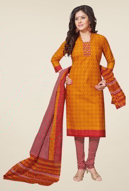 Salwar Studio Mustard & Red Printed Dress Material Salwar Studio Mustard & Red Printed Dress Material
