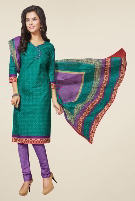 Salwar Studio Green & Purple Printed Dress Material Salwar Studio Green & Purple Printed Dress Material