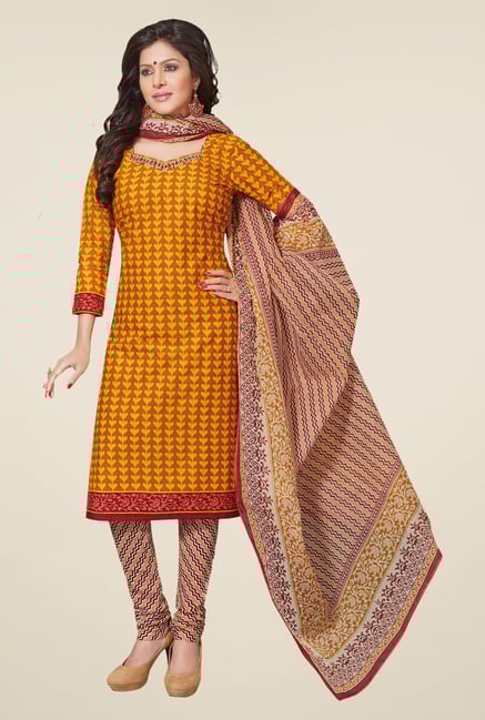 Salwar Studio Yellow & Beige Printed Dress Material Salwar Studio Yellow & Beige Printed Dress Material