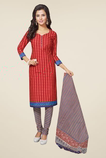 Salwar Studio Red & Blue Printed Dress Material Salwar Studio Red & Blue Printed Dress Material