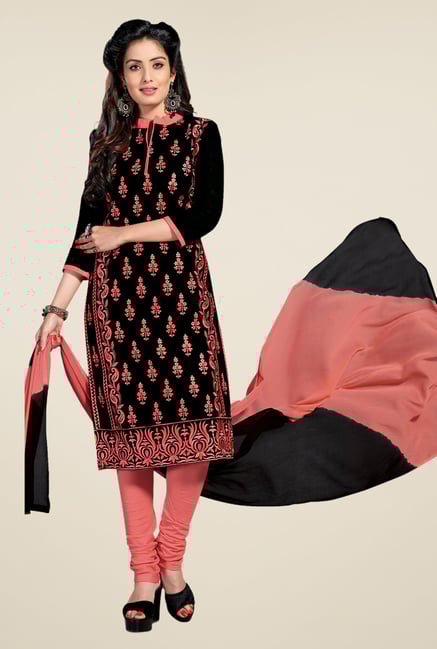 Salwar Studio Black & Peach Lawn Embroidered Dress Material Salwar Studio Black & Peach Lawn Embroidered Dress Material