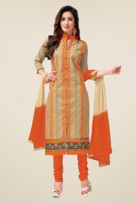 Salwar Studio Fawn & Orange Lawn Embroidered Dress Material Salwar Studio Fawn & Orange Lawn Embroidered Dress Material