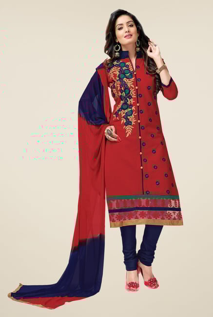 Salwar Studio Red & Dark Blue Lawn & Dress Material Salwar Studio Red & Dark Blue Lawn & Dress Material