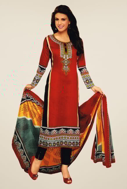 Salwar Studio Red & Black Lawn Satin Printed Dress Material Salwar Studio Red & Black Lawn Satin Printed Dress Material
