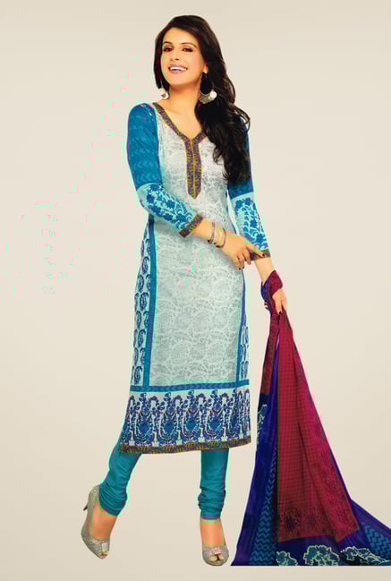 Salwar Studio Blue & Grey Lawn Satin Printed Dress Material Salwar Studio Blue & Grey Lawn Satin Printed Dress Material