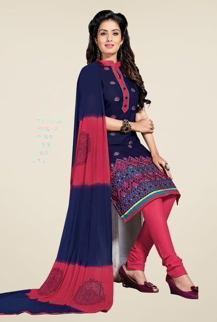 Salwar Studio Dark Blue & Pink Lawn Dress Material Salwar Studio Dark Blue & Pink Lawn Dress Material