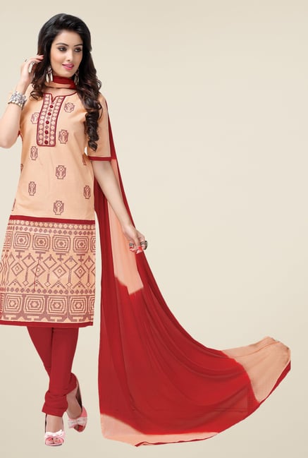 Salwar Studio Cream & Red Lawn Embroidered Dress Material Salwar Studio Cream & Red Lawn Embroidered Dress Material