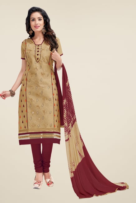 Salwar Studio Beige & Maroon Lawn Embroidered Dress Material Salwar Studio Beige & Maroon Lawn Embroidered Dress Material
