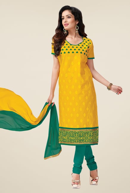 Salwar Studio Yellow & Rama Green Lawn Dress Material Salwar Studio Yellow & Rama Green Lawn Dress Material