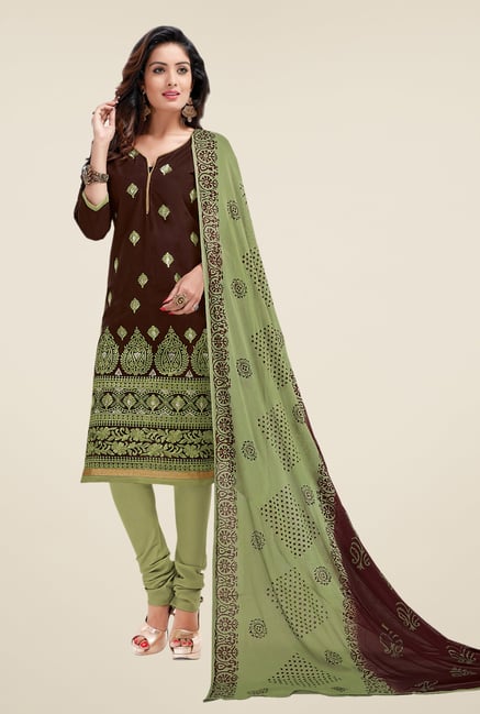 Salwar Studio Brown & Mehndi Lawn Embroidered Dress Material Salwar Studio Brown & Mehndi Lawn Embroidered Dress Material