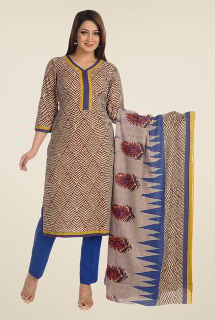 Salwar Studio Red & Blue Printed Cotton Dress Material Salwar Studio Red & Blue Printed Cotton Dress Material