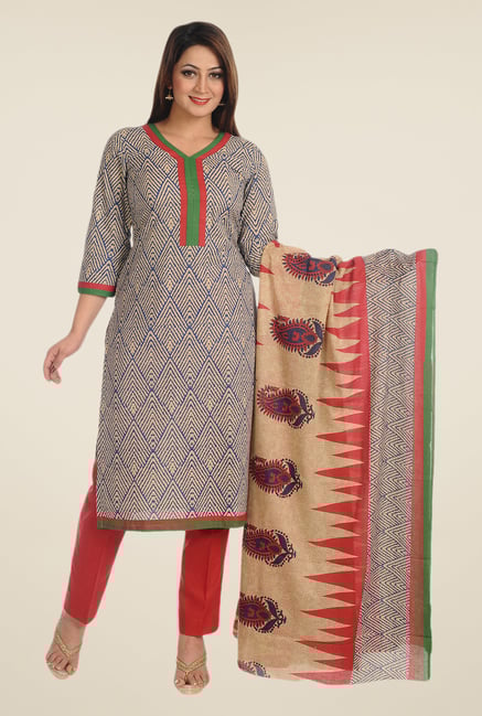 Salwar Studio Blue & Red Printed Cotton Dress Material Salwar Studio Blue & Red Printed Cotton Dress Material