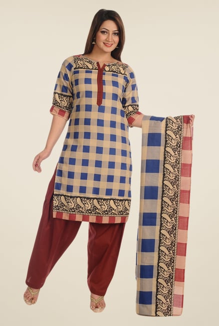 Salwar Studio Blue & Brown Checks Dress Material Salwar Studio Blue & Brown Checks Dress Material