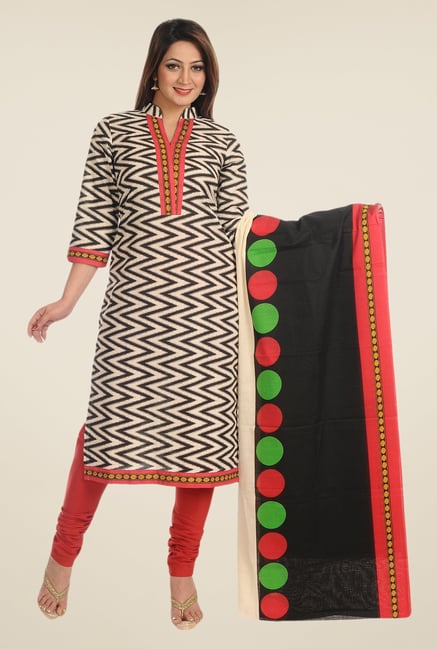 Salwar Studio Black & Red Cotton Free Size Dress Material Salwar Studio Black & Red Cotton Free Size Dress Material