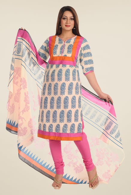 Salwar Studio Royal Blue & Pink Printed Dress Material Salwar Studio Royal Blue & Pink Printed Dress Material