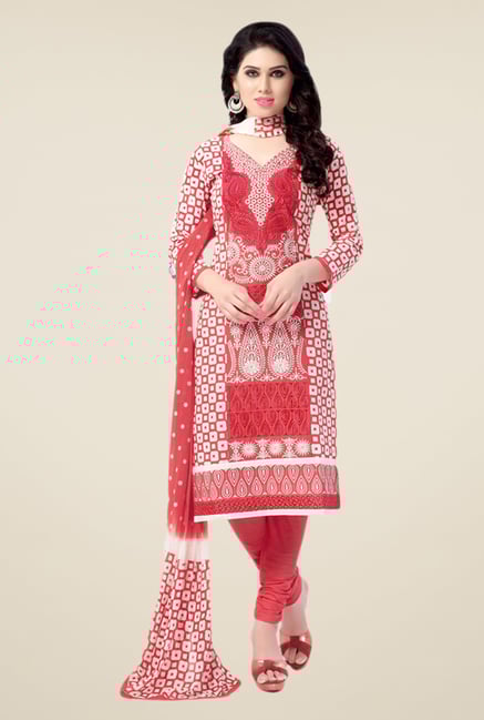 Salwar Studio Pink & White Free Size Dress Material Salwar Studio Pink & White Free Size Dress Material