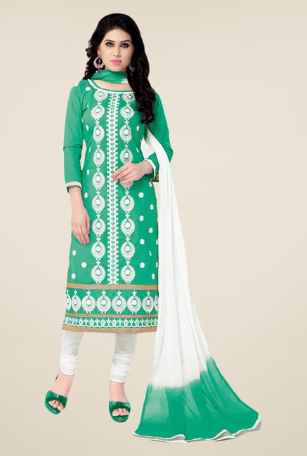 Salwar Studio Sea Green & White Cotton Dress Material Salwar Studio Sea Green & White Cotton Dress Material