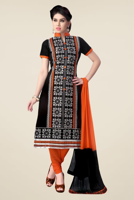 Salwar Studio Black & Orange Cotton Dress Material Salwar Studio Black & Orange Cotton Dress Material