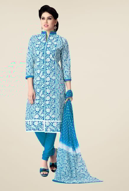 Salwar Studio Blue & White Cotton Dress Material Salwar Studio Blue & White Cotton Dress Material