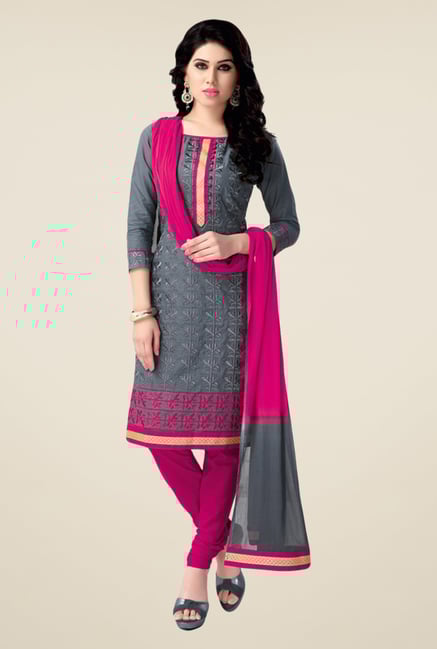 Salwar Studio Grey & Pink Free Size Dress Material Salwar Studio Grey & Pink Free Size Dress Material