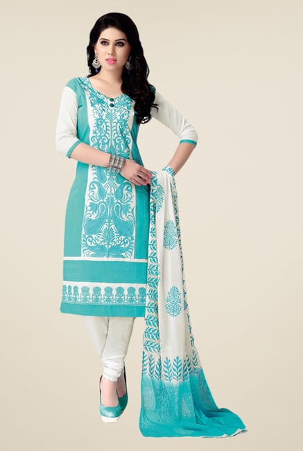 Salwar Studio Aqua & White Embroidered Dress Material Salwar Studio Aqua & White Embroidered Dress Material