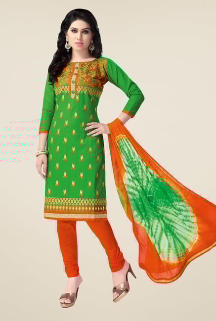 Salwar Studio Green & Orange Embroidered Dress Material Salwar Studio Green & Orange Embroidered Dress Material