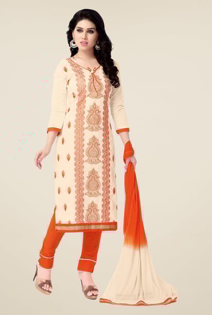 Salwar Studio Cream & Orange Embroidered Dress Material Salwar Studio Cream & Orange Embroidered Dress Material
