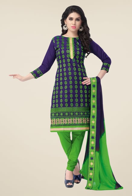 Salwar Studio Blue & Green Embroidered Cotton Dress Material Salwar Studio Blue & Green Embroidered Cotton Dress Material
