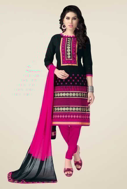 Salwar Studio Black & Pink Free Size Dress Material Salwar Studio Black & Pink Free Size Dress Material