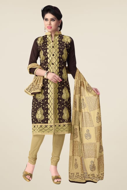 Salwar Studio Coffee & Beige Embroidered Dress Material Salwar Studio Coffee & Beige Embroidered Dress Material