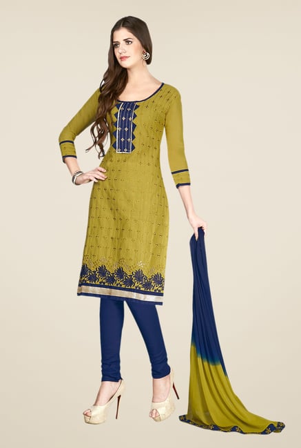 Salwar Studio Olive & Navy Embroidered Dress Material Salwar Studio Olive & Navy Embroidered Dress Material