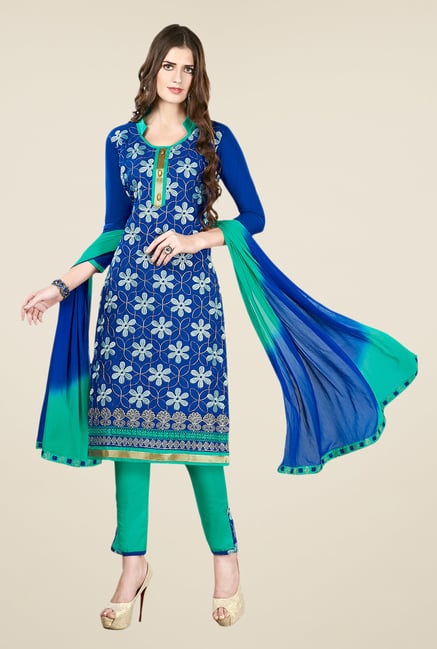 Salwar Studio Blue & Green Embroidered Dress Material Salwar Studio Blue & Green Embroidered Dress Material